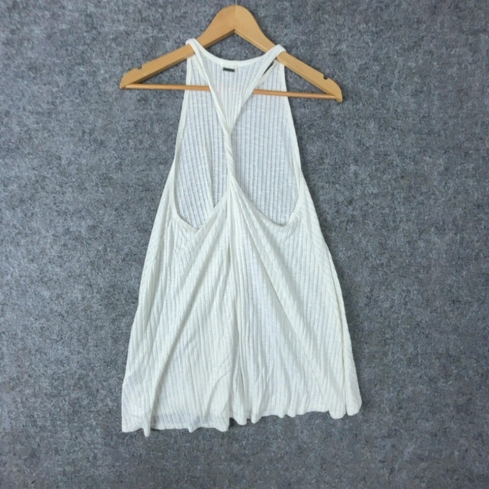 Billabong Dress Womens Medium Ivory Ribbed Coverup Swing Open Cross Back Mini - Picture 2 of 8
